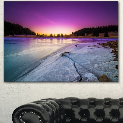 Designart "Sunrise over Frozen Lake" Landscape Artwork Canvas Print - Purple