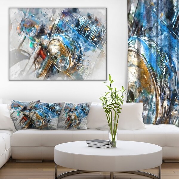 Motorcycle Headlight Watercolor' Modern Canvas Wall Art Print