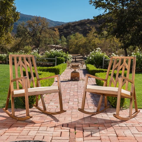 Nuna Outdoor Wood Rocking Chair with Cushion (Set of 2) by Christopher Knight Home