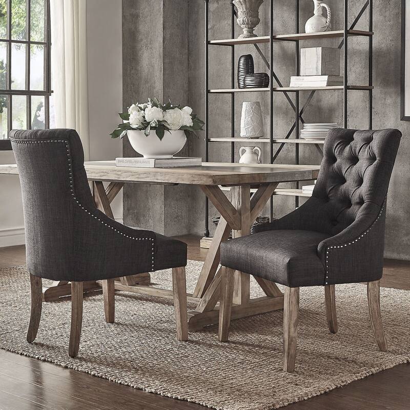 Benchwright Curved Back Hostess Chairs (Set of 2) by iNSPIRE Q Artisan - Dark Grey Linen
