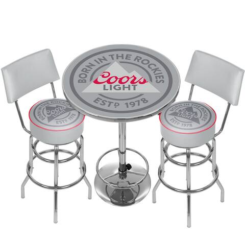 Coors Light Game Room Combo - 2 Stools w/Back & Table - Grey