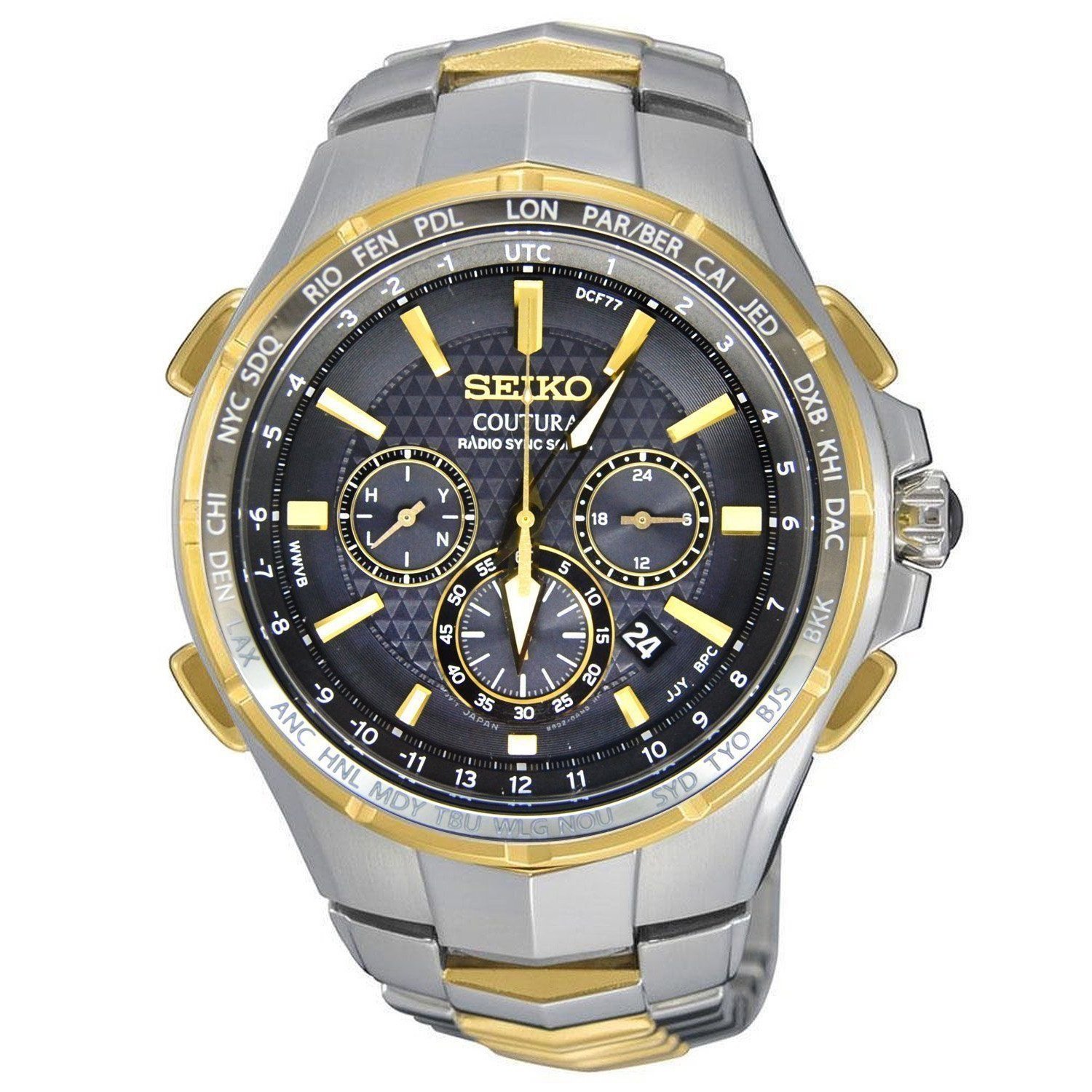 Seiko Men's Stainless Steel Radio Controlled World Time Teo Tone Chronograph Watch