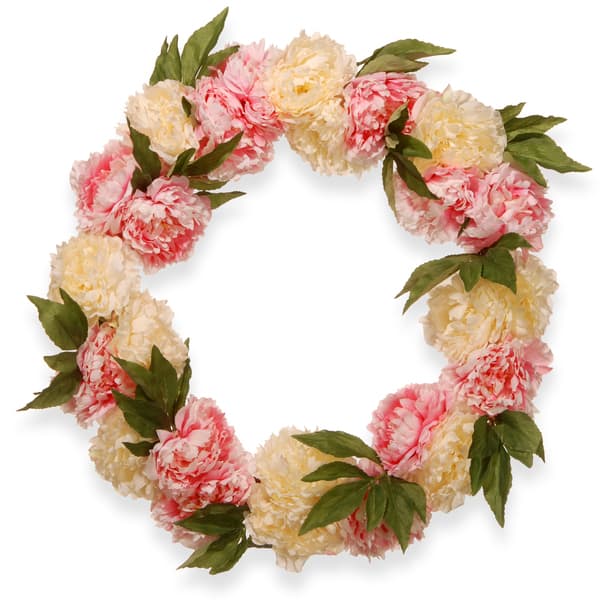 National Tree Company Pink and White 24-inch Faux Peony Wreath ...