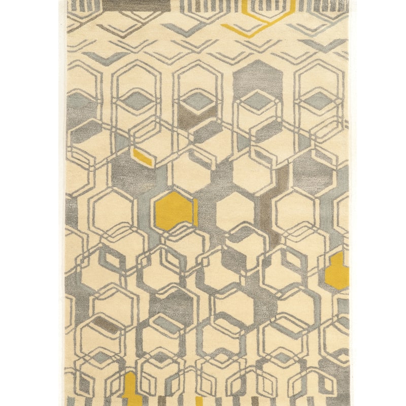 Hand Tufted Aspire Triangle Wool Rug - 8' x 11' - Ivory/Grey