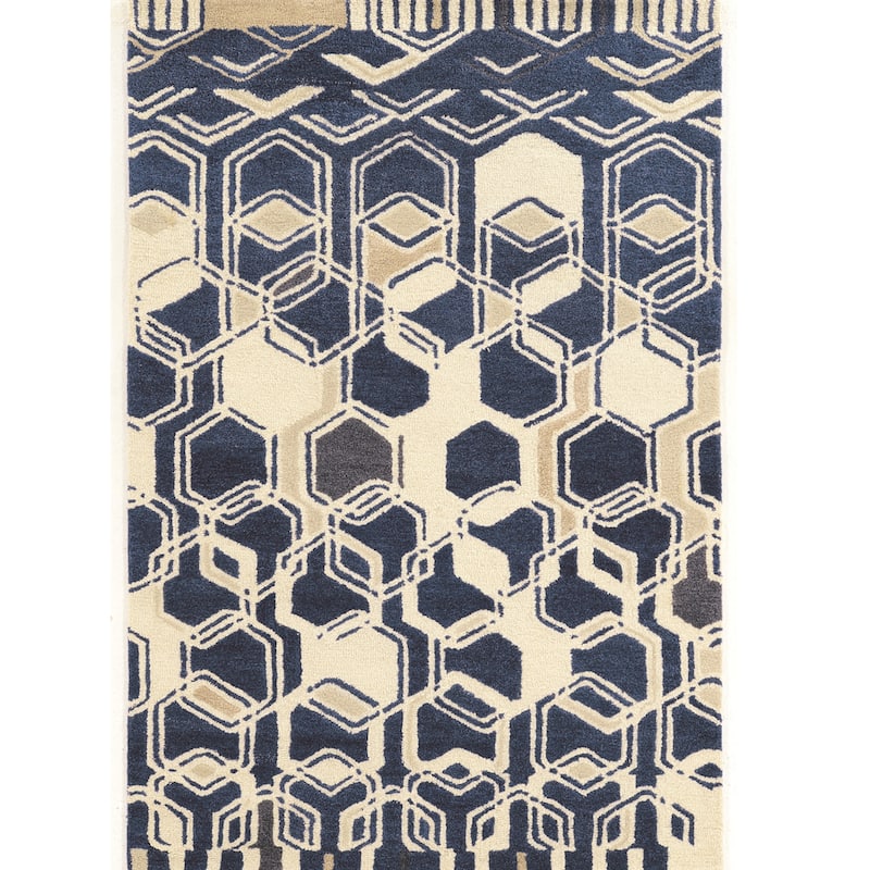 Hand Tufted Aspire Triangle Wool Rug - 8' x 11' - Ivory/Navy