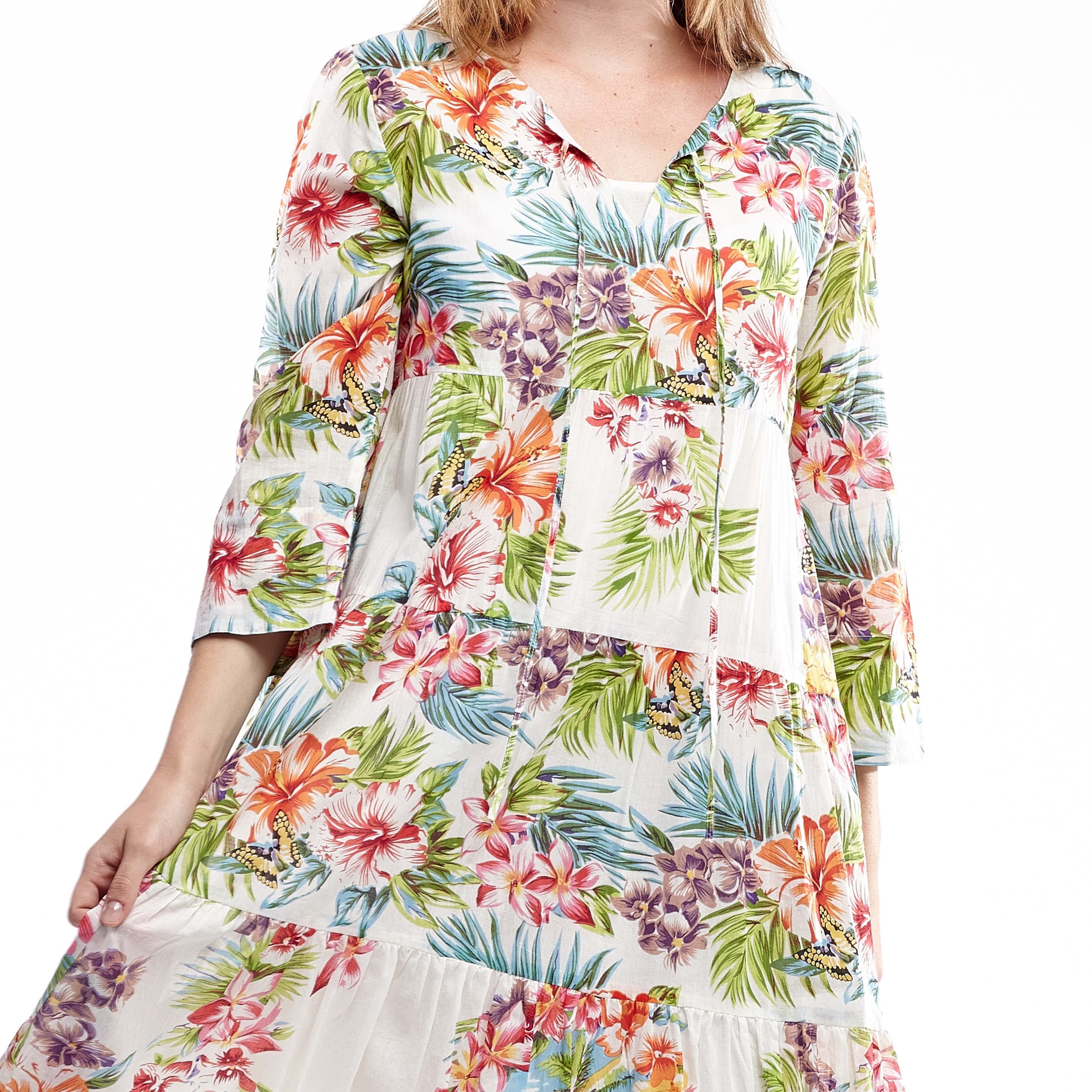 white christmas dresses La Cera 100% Cotton Border Print Dress – La Cera™