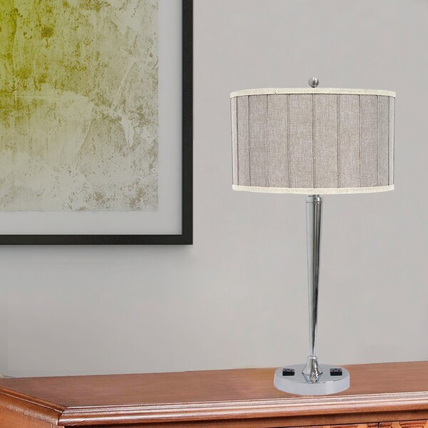 Designer 27 inch Tech-Friendly Chrome Metal Table Lamp