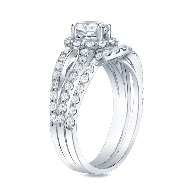 Auriya Platinum 1 1/2ct TDW Certified Round Diamond Halo Engagement Ring Bridal Set