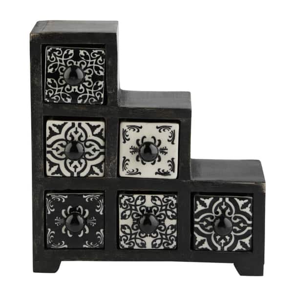 Shop Curios 6 Drawer Black Wood Apothecary Chest Free Shipping