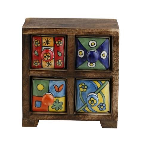Curios 4 Drawer Brown Wood Apothecary Chest