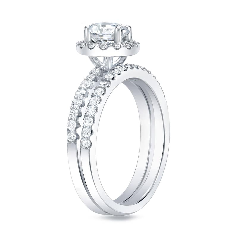 Auriya Platinum 1 1/4ct TDW Certified Round Diamond Halo Engagement Ring Bridal Set