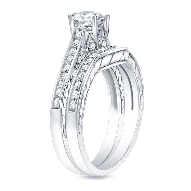 Auriya Platinum 1ct TDW Certified Round Curved Band Diamond Engagement Ring Bridal Set