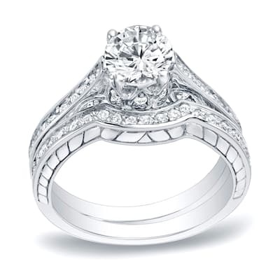Auriya Platinum 1ct TDW Certified Round Curved Band Diamond Engagement Ring Bridal Set