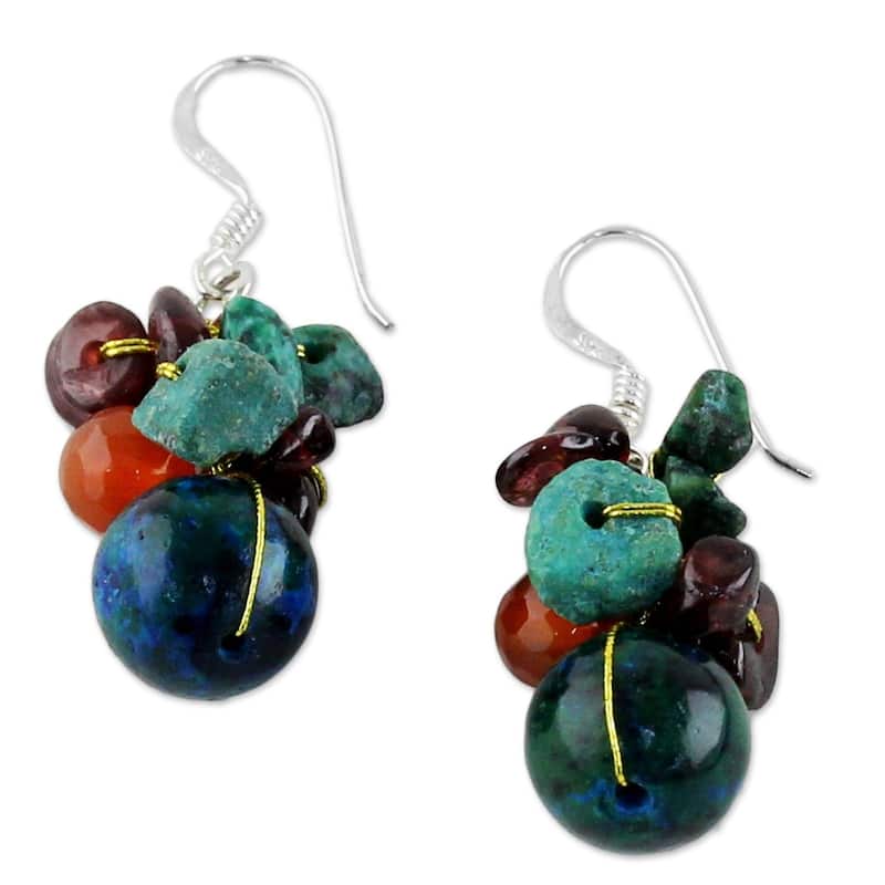 NOVICA Handmade Sterling Silver Tropical Oasis Garnet Dangle Earrings (Thailand) - 1.6*0.6