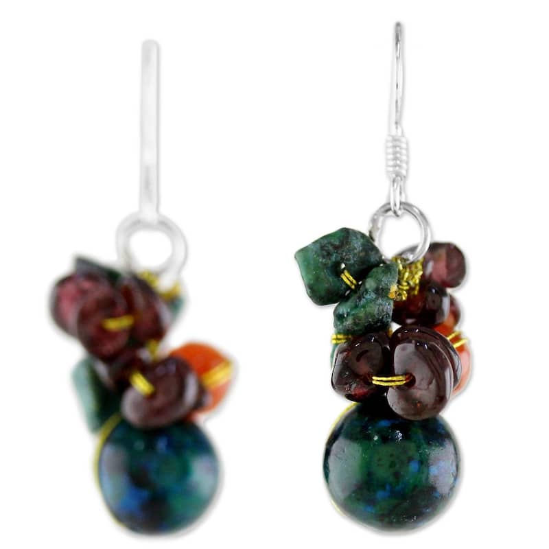 NOVICA Handmade Sterling Silver Tropical Oasis Garnet Dangle Earrings (Thailand) - 1.6*0.6