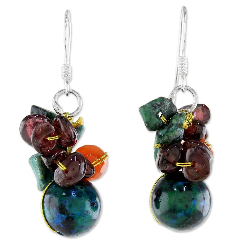 NOVICA Handmade Sterling Silver Tropical Oasis Garnet Dangle Earrings (Thailand) - 1.6*0.6 - White