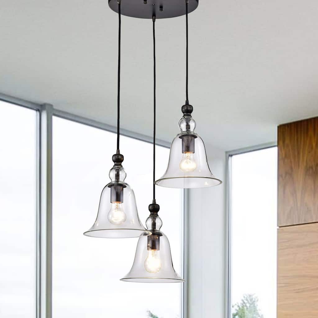 Yamila Bell-shaped Glass Antique Black 3-light Pendant Chandelier