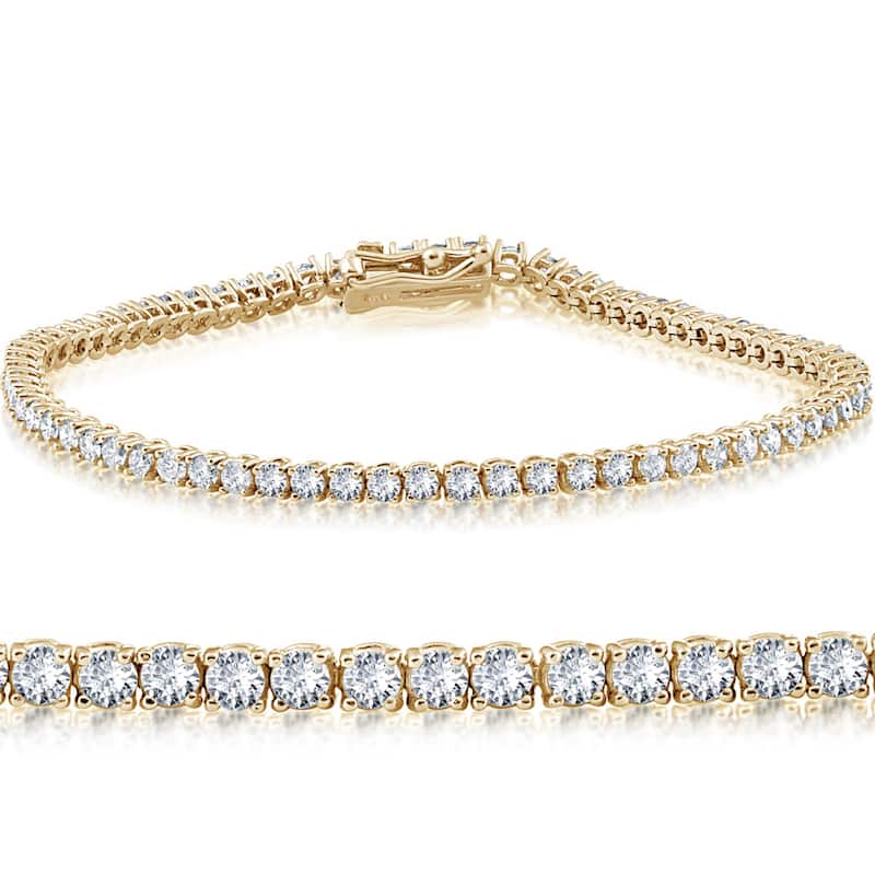 14k Yellow Gold 3 ct Round Cut Diamond Tennis Bracelet 7" - White I-J
