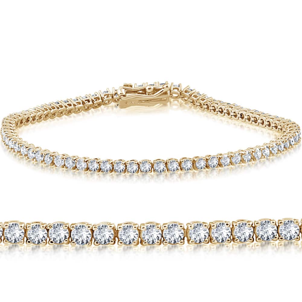 14k Yellow Gold 3 ct Round Cut Diamond Tennis Bracelet 7" - White I-J