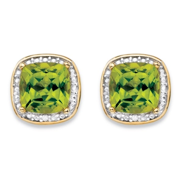 14k Gold over Silver 2 7/8ct TGW Genuine Yellow Peridot and Diamond Accent Pave-style Halo