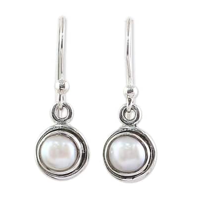 NOVICA Handmade Sterling Silver Purest Love Cultured Pearl Earrings (India) - 1*0.3