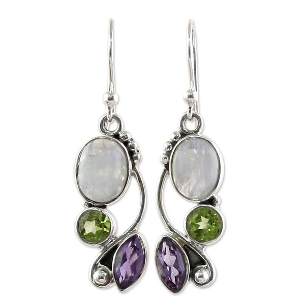 Sterling Silver Natural Glamour Multi-gemstone Earrings - White