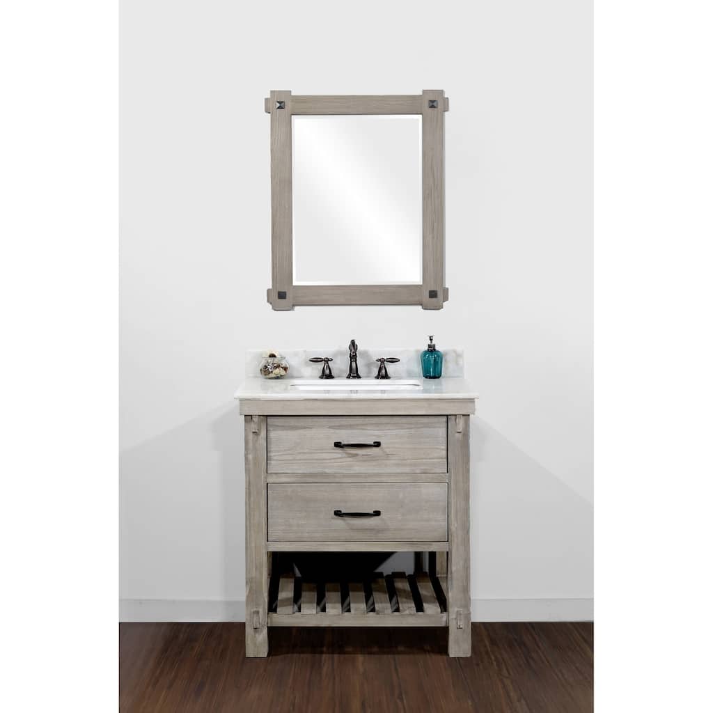 Infurniture Rustic Style Brown Fir and Quartz Marble 30-inch Single-sink Bathroom Vanity