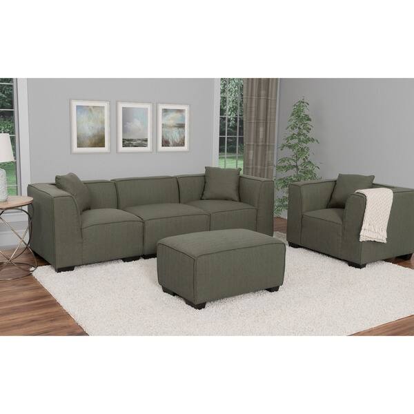 CorLiving Lida 5pc Fabric Sectional Sofa, Chair and Ottoman Set