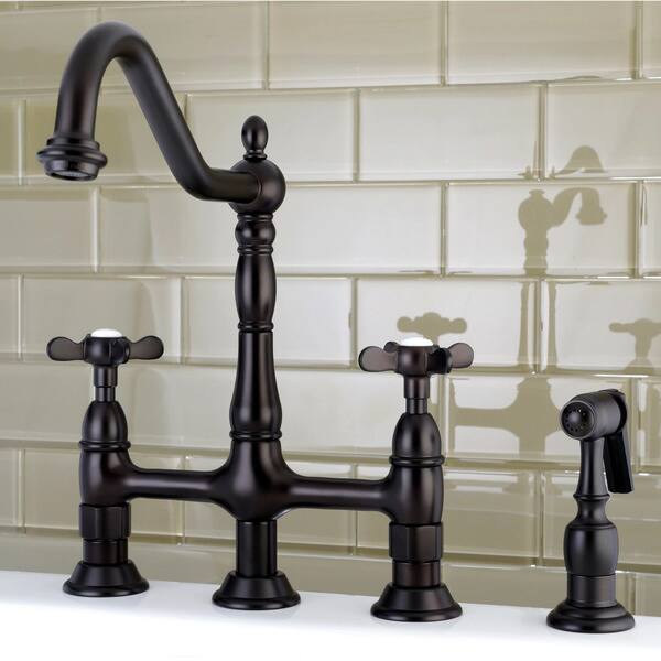 Shop Victorian Cross Handle Bridge Kitchen Faucet With Side