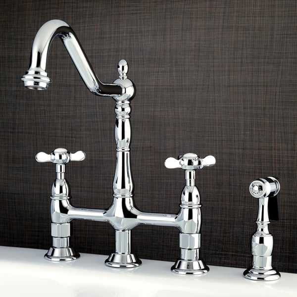 Shop Victorian Cross Handle Bridge Kitchen Faucet With Side