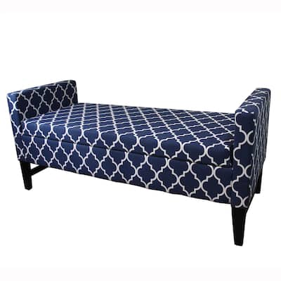 23.5" Diagonal Moroccan Stripes Denim Blue Storage Bench