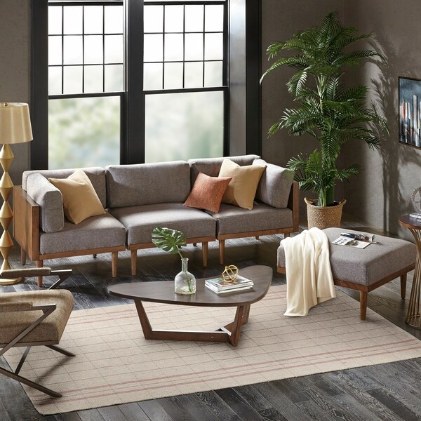 Carson Carrington Kivioli Grey/ Pecan Square Corner Seat