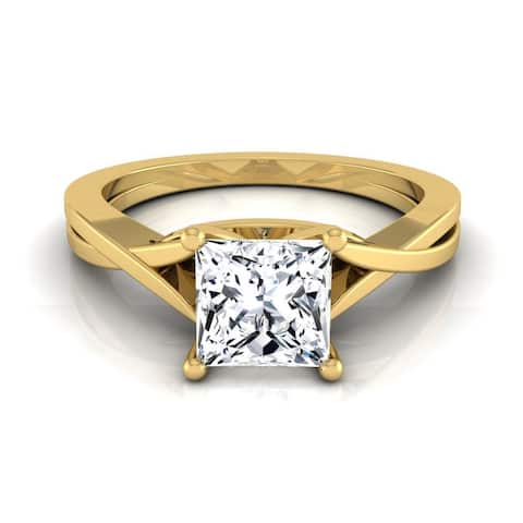 14k Yellow Gold IGI-certified 1ct TDW Princess-cut Diamond Solitaire Cathedral Setting Engagement Ring (H-I, VS1-VS2)