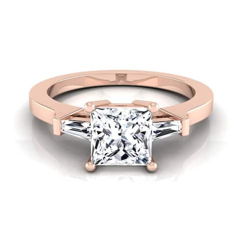 14k Rose Gold 1 1/4ct TDW Princess Diamond with Tapered Baguette Side Stones Engagement Ring