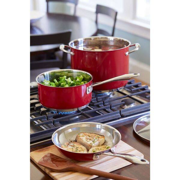 Kitchenaid 14 Piece Stainless Steel Empire Red Cookware Set Stainless Steel Empire Red Cookware Set