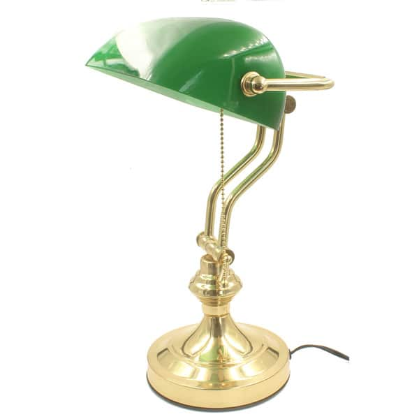 Shop Rudy Green Glass And Gold Brass Bankers 15 Inch Desk Lamp