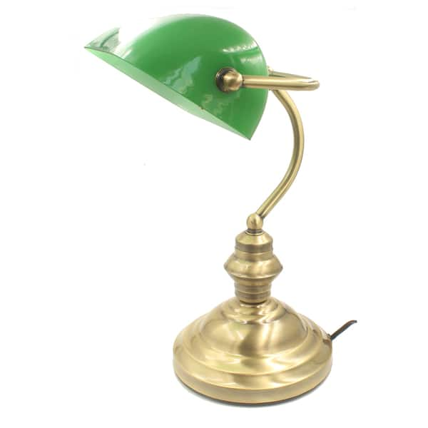 Shop Rudy Green Glass And Gold Brass Bankers 15 Inch Desk Lamp