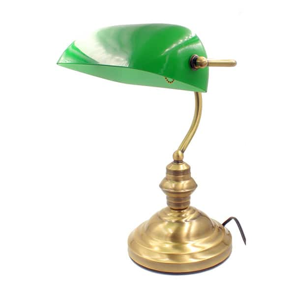 Shop Rudy Green Glass And Gold Brass Bankers 15 Inch Desk Lamp