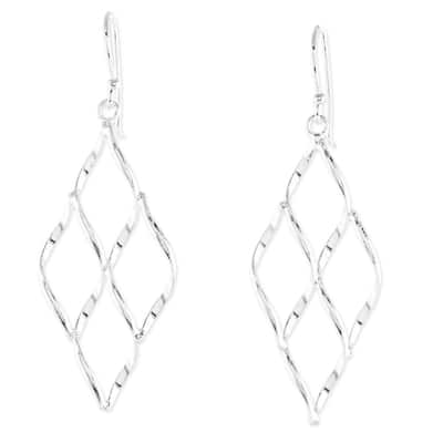 Sterling Silver 'Swirling Diamond' Earrings - 2L*0.7W