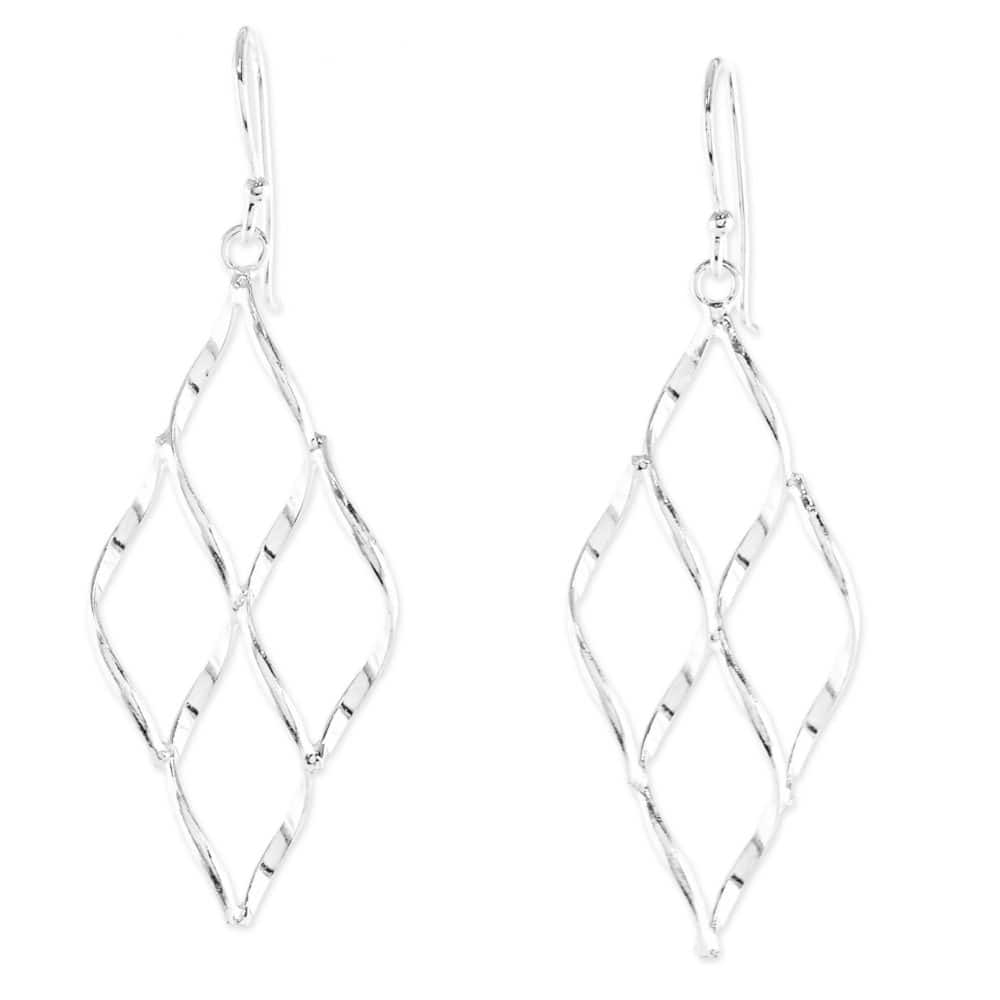 Sterling Silver 'Swirling Diamond' Earrings - 2L*0.7W