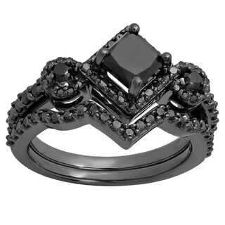 elora black rhodium plated sterling silver 1 58ct tdw black diamond halo bridal - Black Wedding Ring Set elora black rhodium plated sterling silver 1 58ct tdw black diamond halo bridal - Black Wedding Ring Set
