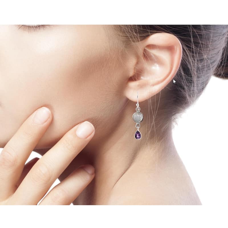 NOVICA Handmade Sterling Silver Amethyst Moonstone Earrings (India) - 1.6*0.4