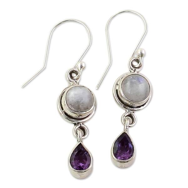 Amethyst & Rainbow Moonstone Earrings Amethyst & Rainbow Moonstone Earrings