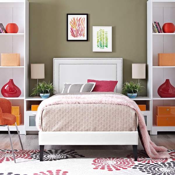 Jessamine Vinyl Platform Bed with Squared Tapered Legs in White