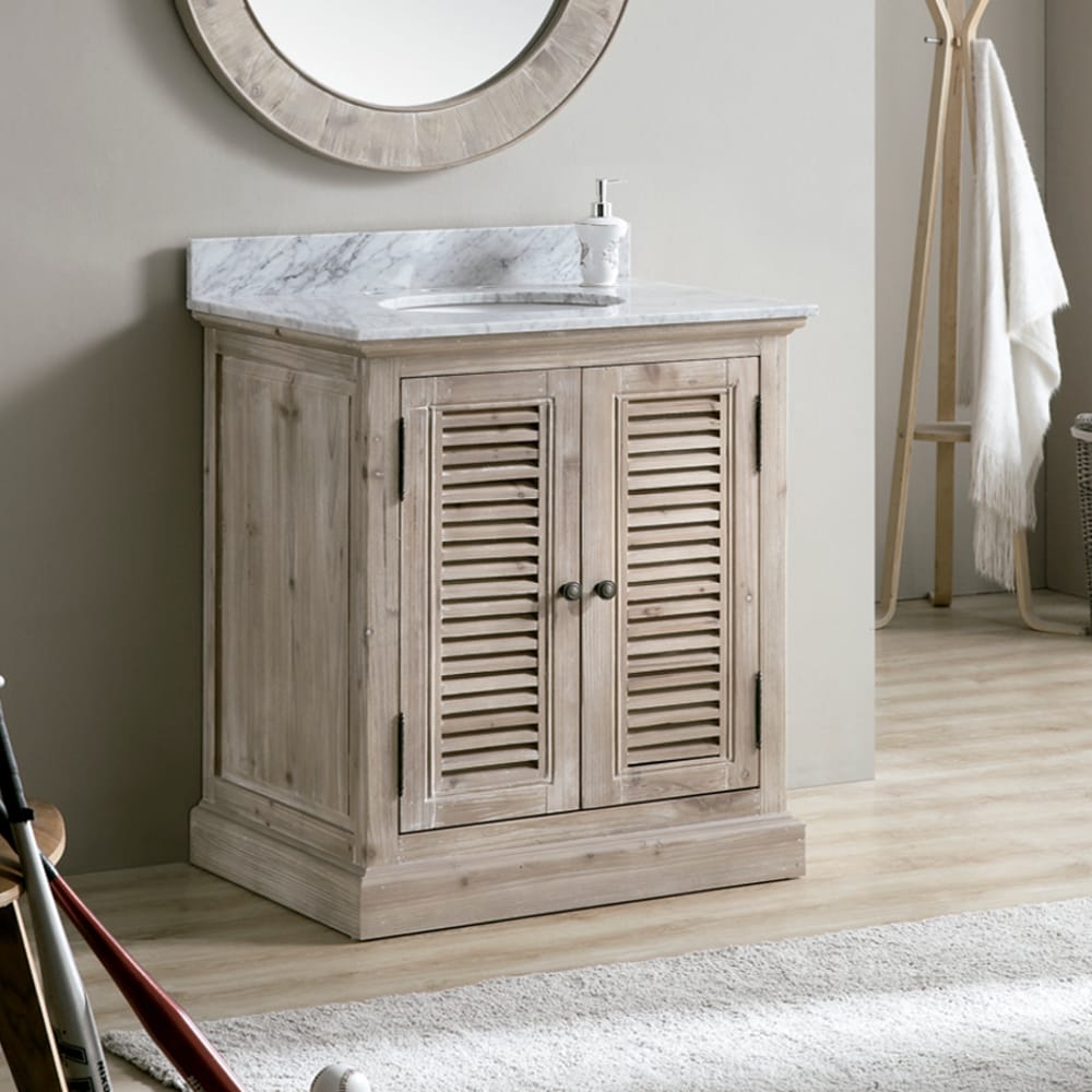 Infurniture 31 Inch Driftwood White Carrara Top Ceramic Oval Sink Bathroom Vanity Overstock 13210836