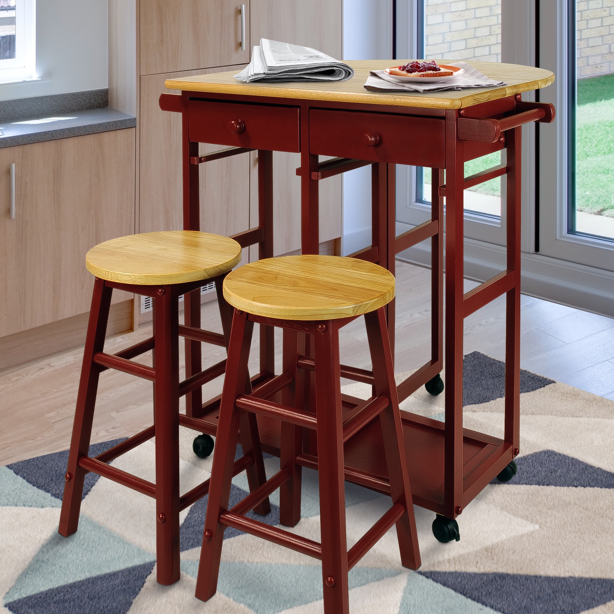 Drop Leaf Table Kitchen Breakfast Cart Dining Room Chairs ...