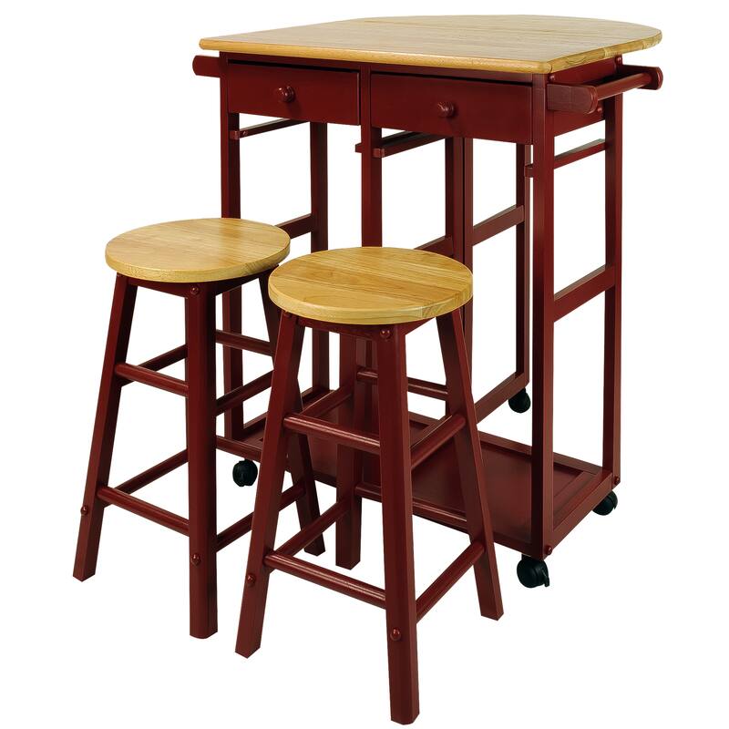 Arts and Crafts Breakfast Cart with Drop-leaf Table - Red