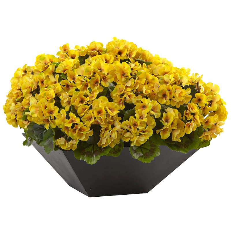 Nearly Natural Indoor/Outdoor UV-resistant Geranium with Black Planter Arrangement