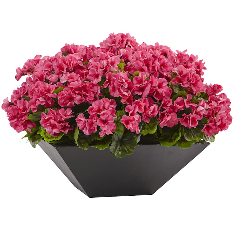 Nearly Natural Indoor/Outdoor UV-resistant Geranium with Black Planter Arrangement - Beauty