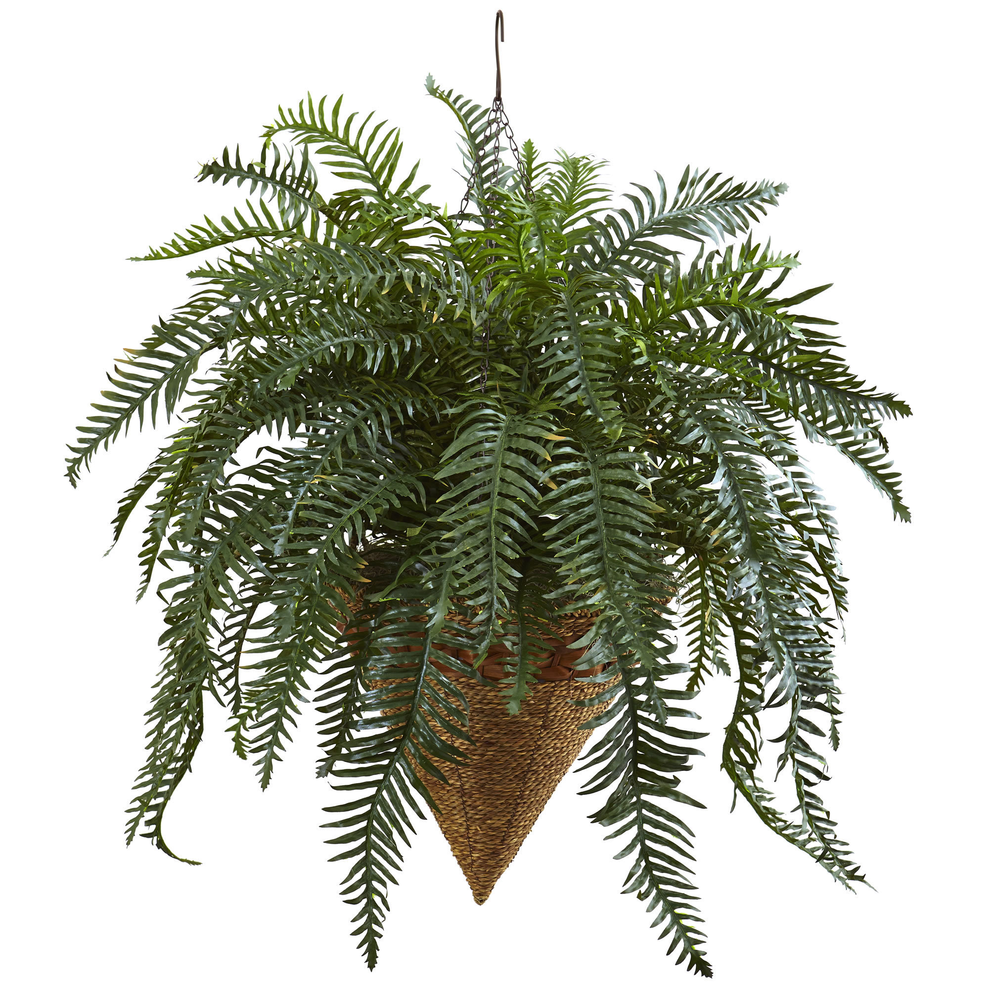 Nearly Natural River Fern with Wood Planter